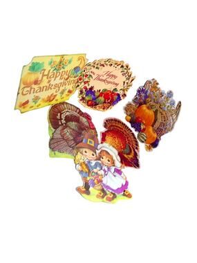Vintage Eureka Amscan Thanksgiving Cardboard Die Cut Decorations Set Fall Decor
